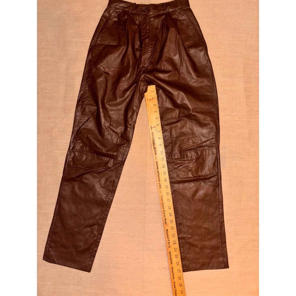 Toffs Leather Pants Women Size 6 Brown Good Vintage High Waisted Straight Leg